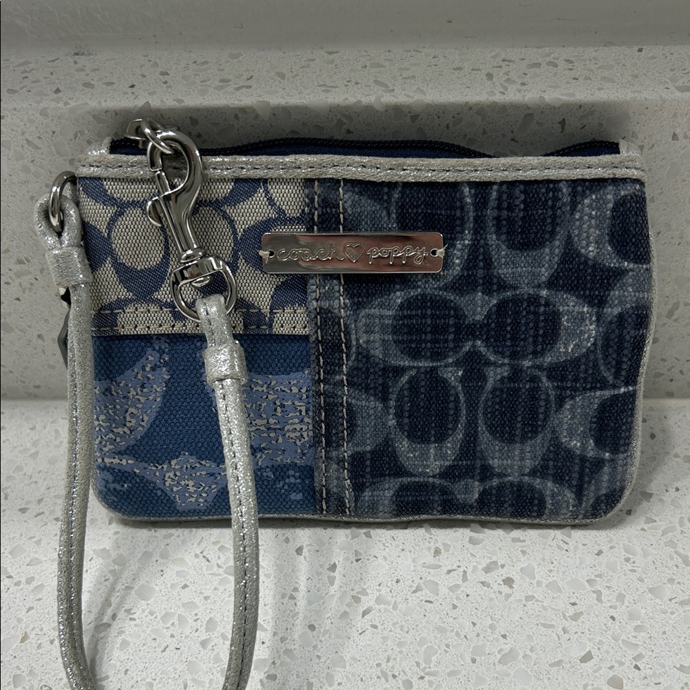 Coach Denim and Silver Patchwork Wristlet